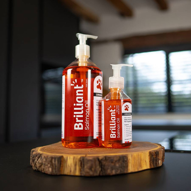 روغن ماهی سالمون گربه و سگ بریلیانت در دو حجم ۱ لیتر و ۲۵۰ میل Brilliant dog or cat salmon fish oil