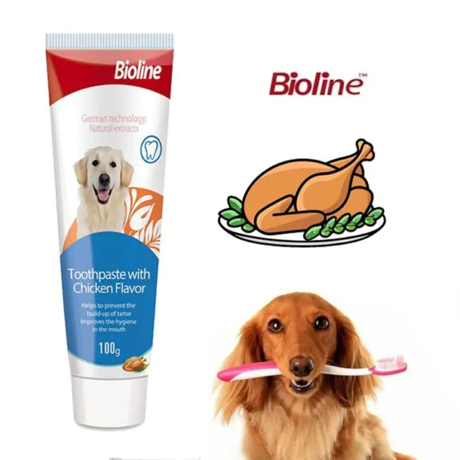 ست خمیر دندان و مسواک سگ بایولاین با طعم مرغ Bioline Pet toothbrush and toothpaste set with chicken flavor