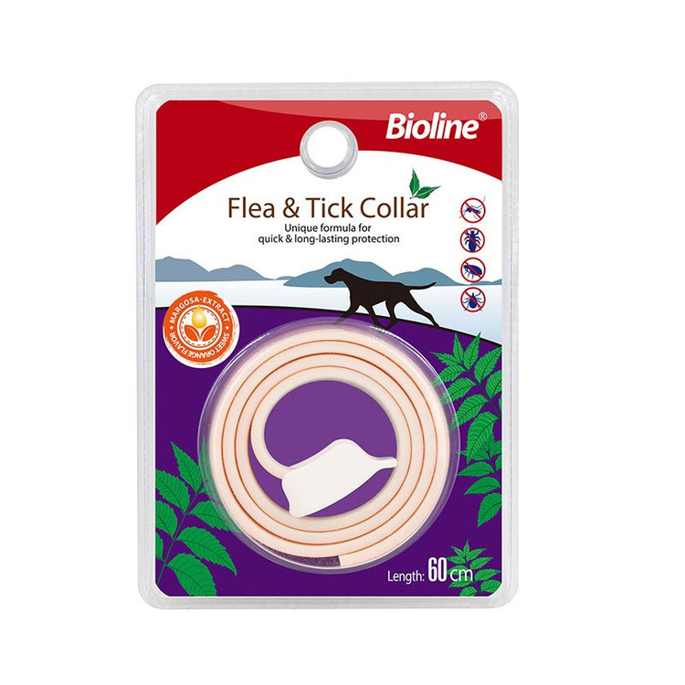قلاده ی سگ ضد کک و کنه ی بایولاین با رایحه پرتقال ۶۰ سانتی متری Flea and Tick collar for dog orange flavour
